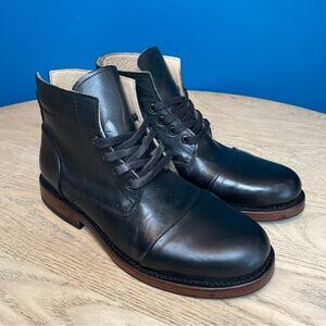 New! Sutro Footwear Adler Boot Black Leather Cap Toe Lace Up Boot Men’s Size 6.5